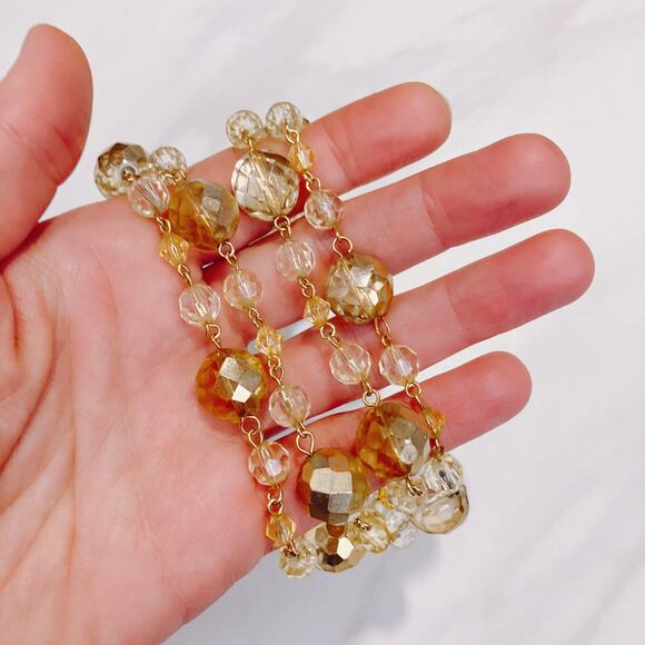 Vintage Faceted Glass Bead Necklace Double Strand Gold Tone Chain, 17”-20” - Picture 9 of 9